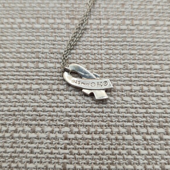 18 Inch Sterling Silver Breast Cancer Pink Ribbon Rustic Necklace A4747 - Picture 5 of 8